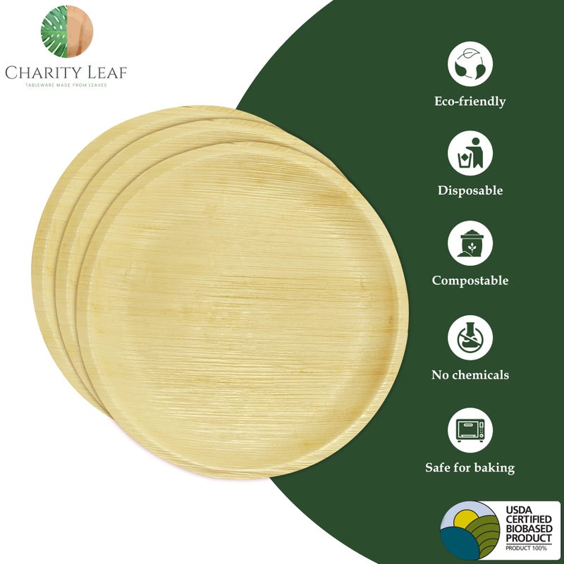 Charity Leaf Disposable Palm Leaf 12" Round Plates (25 pieces) Bamboo Like Serving Platters, Disposable Boards, Eco-Friendly Dinnerware For Weddings, Catering, Events - Image 2